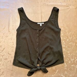 Express One Eleven Olive Green Tied Hem Sleeveless Top | Size M